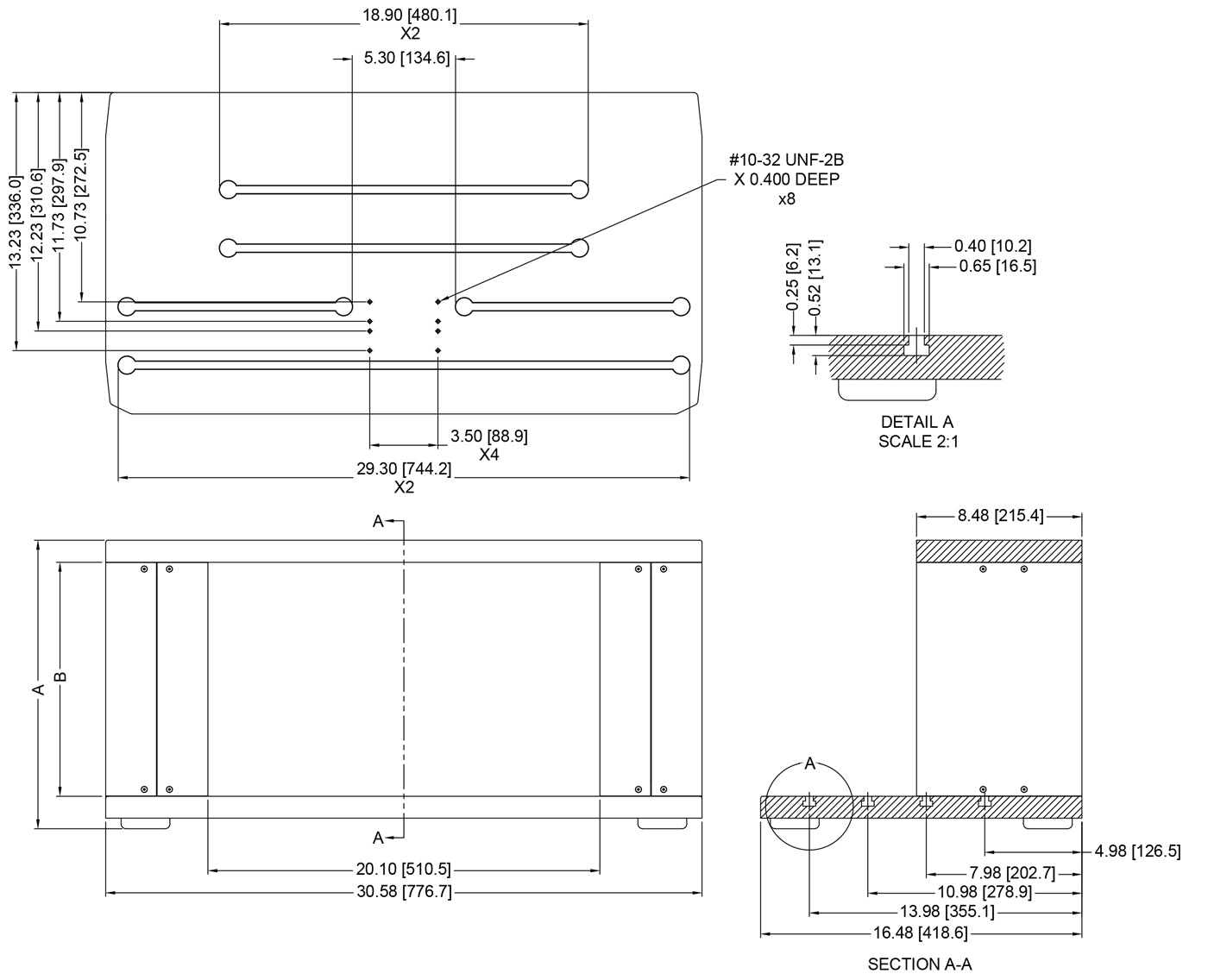 Dimensions for double column test stand extension