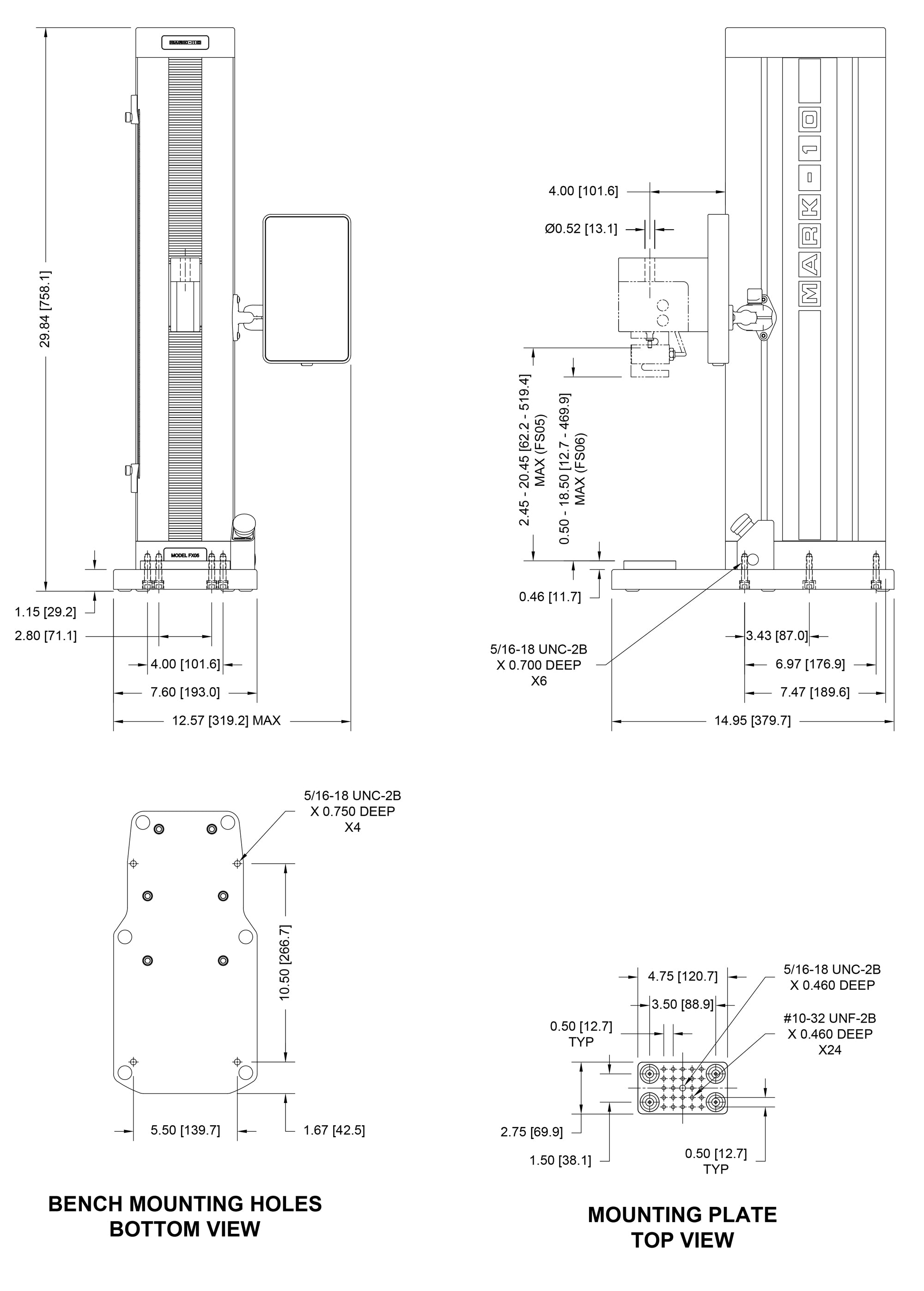 Dimensional drawing for F105-EM, F305-EM, F505-EM
