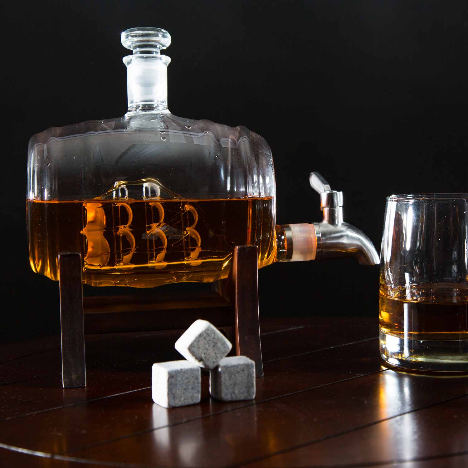 Whiskey Barrel Decanter Set With Glasses And Stones Atterstone