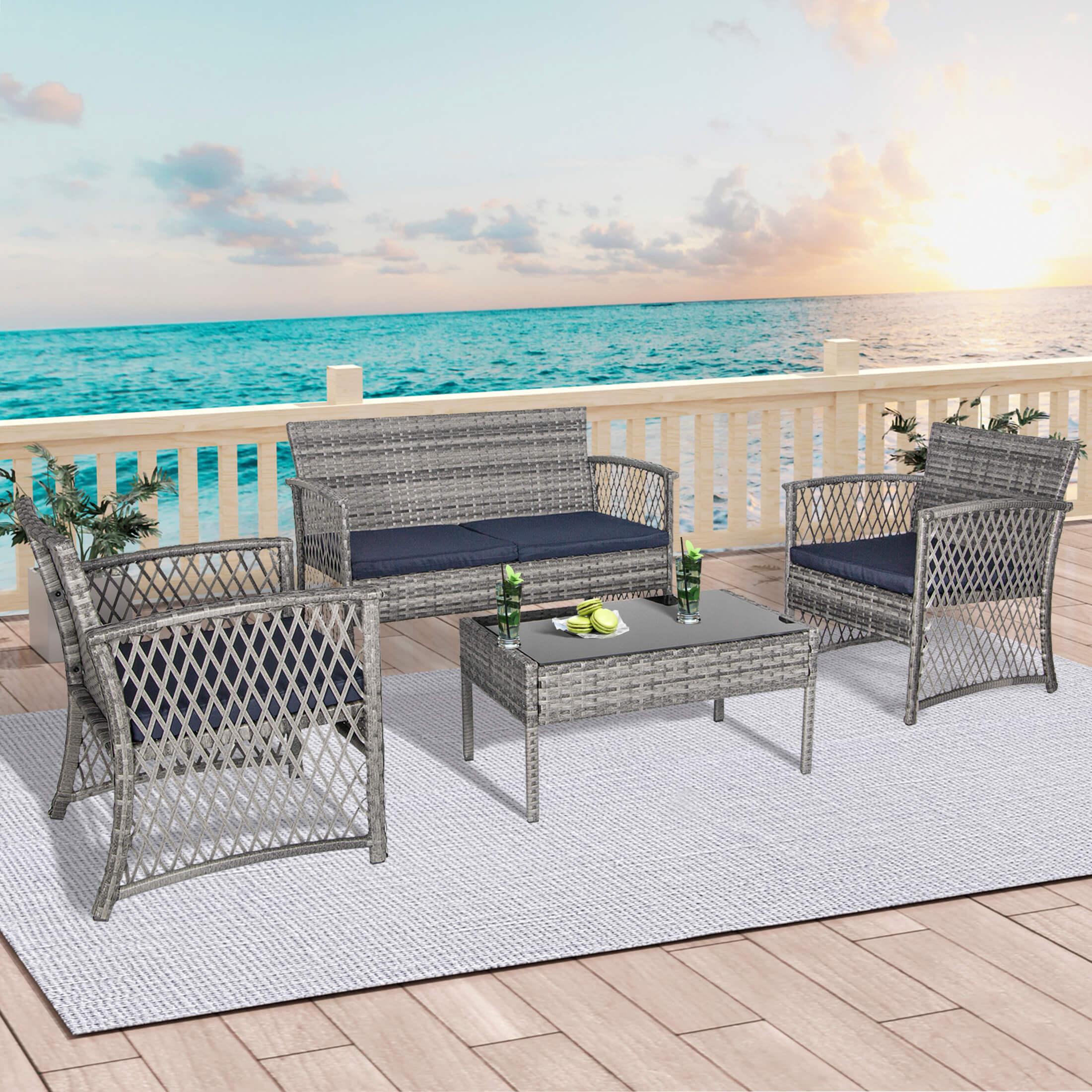 Costa 4-Piece Outdoor Patio Conversation Set Gray PE Rattan Wicker