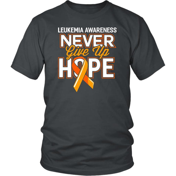 Leukemia Awareness Never Give Up Hope Orange Ribbon Men Unisex Tees-T-shirt-District Unisex Shirt-Grey-JoyHip.Com