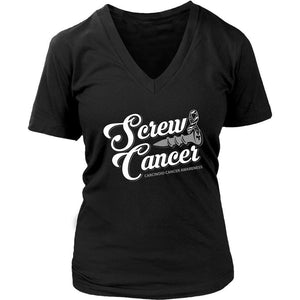 Screw Carcinoid Cancer Awareness Zebra Stripe Ribbon Cool Gift VNeck TShirt-T-shirt-District Womens V-Neck-Black-JoyHip.Com