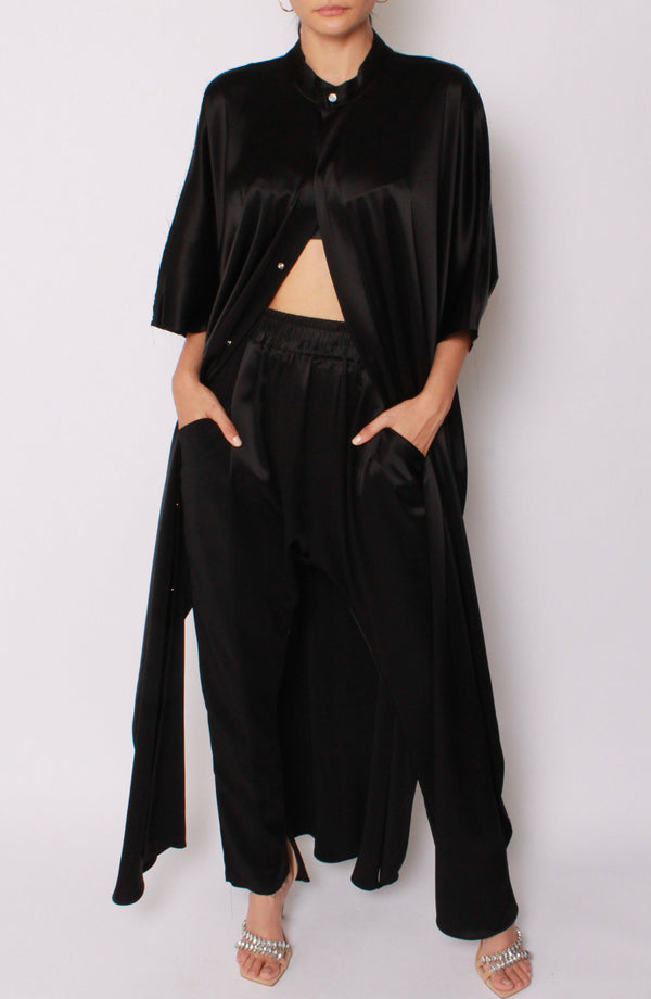 Skirt Pant in Black Satin Baja East