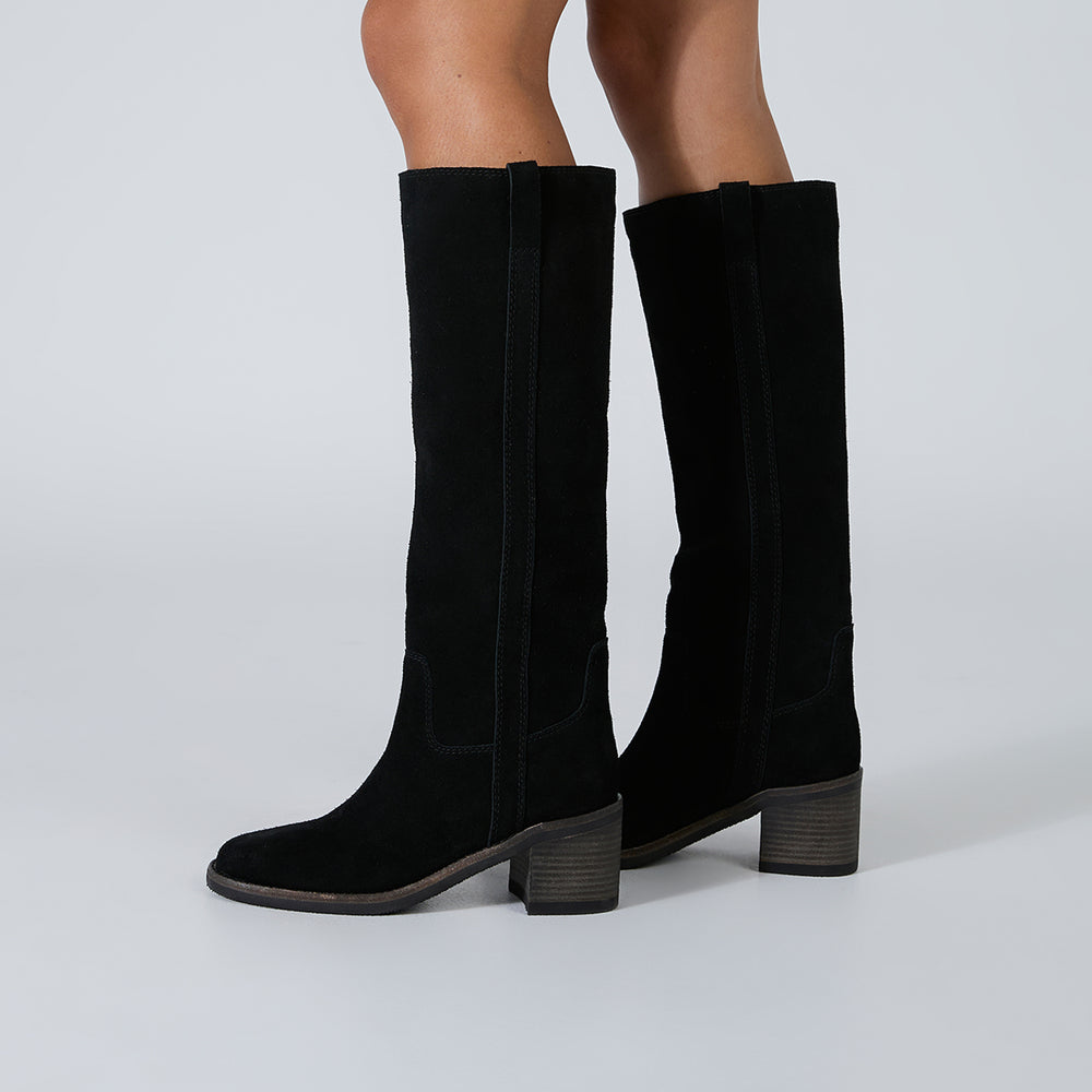 Apache Black Cameo Suede Calf Boots - Tony Bianco