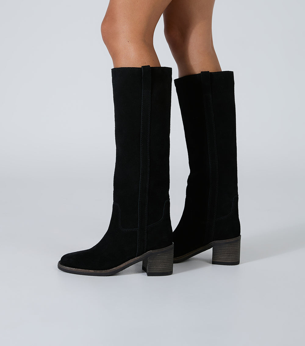 Apache Black Cameo Suede Calf Boots - Tony Bianco