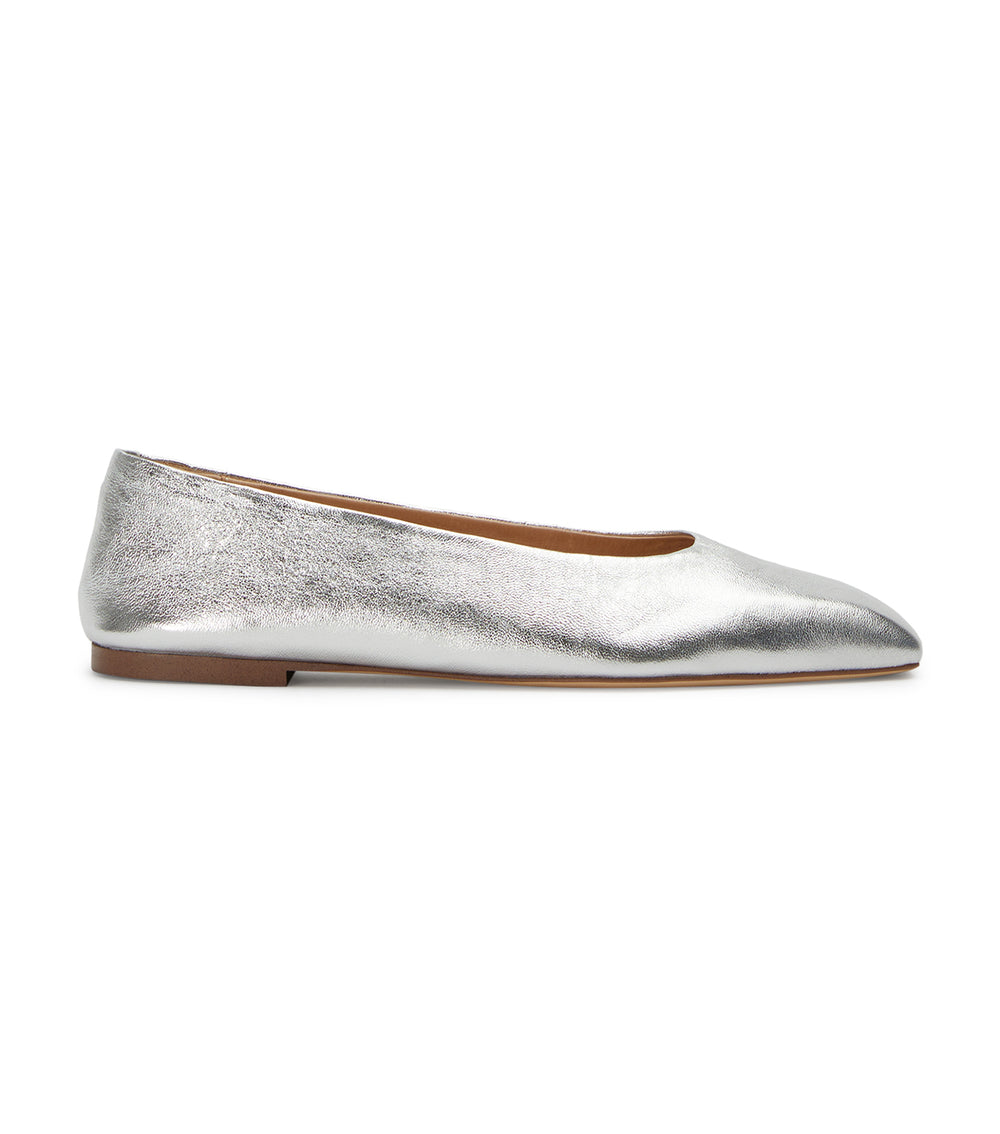 Benji Silver Shimmer Flats - Tony Bianco