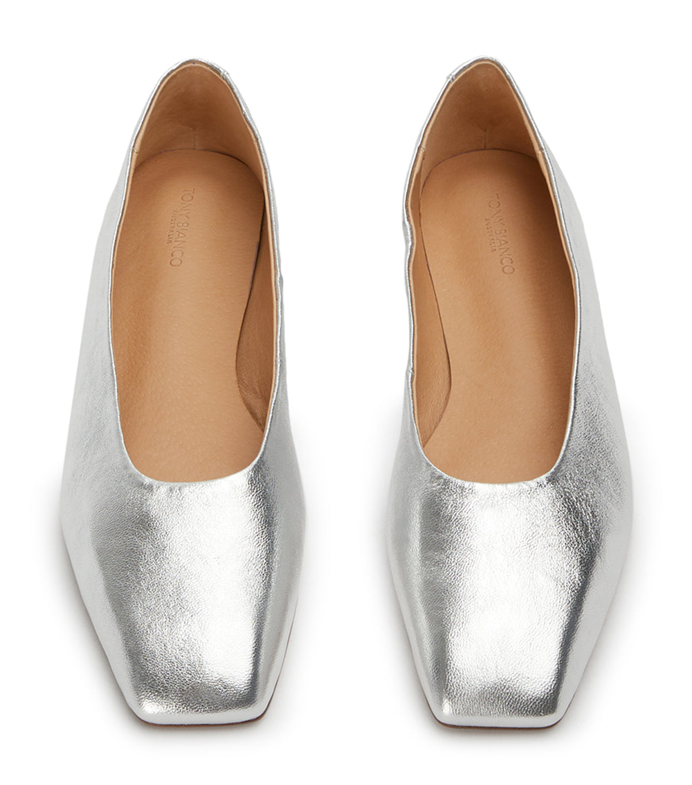 Benji Silver Shimmer Flats - Tony Bianco