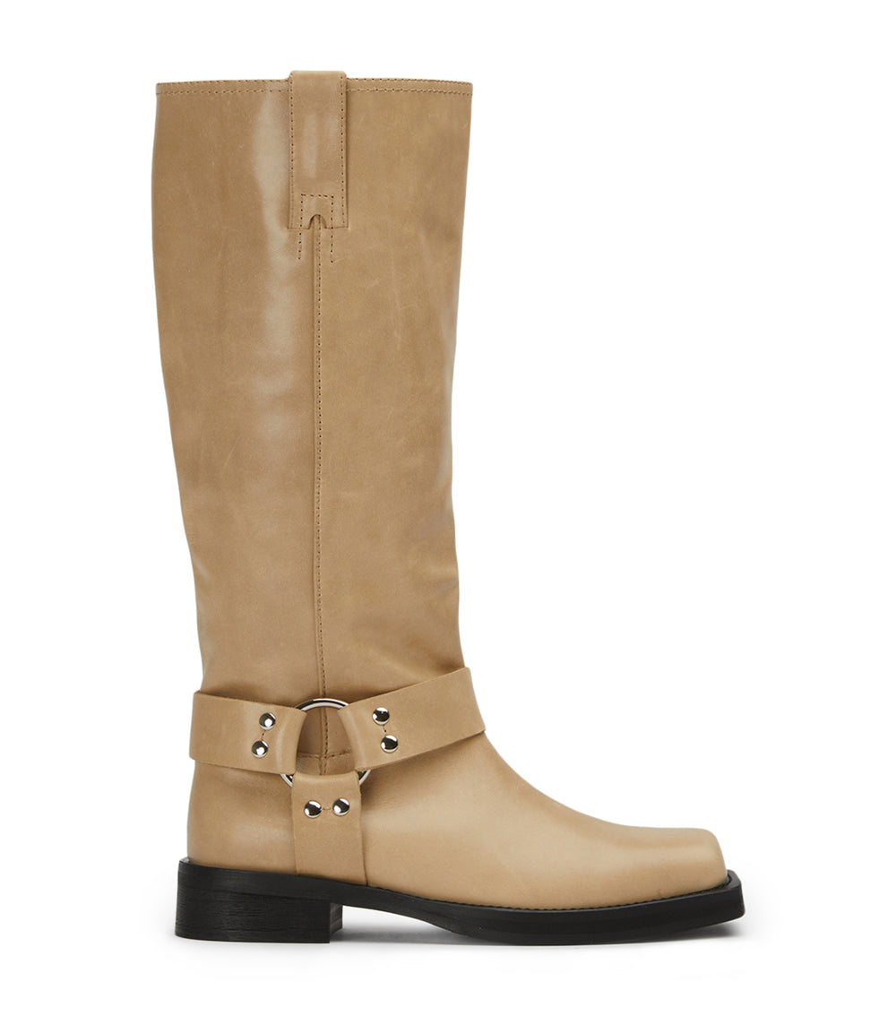 Biker Beige Wax Calf Boots - Tony Bianco