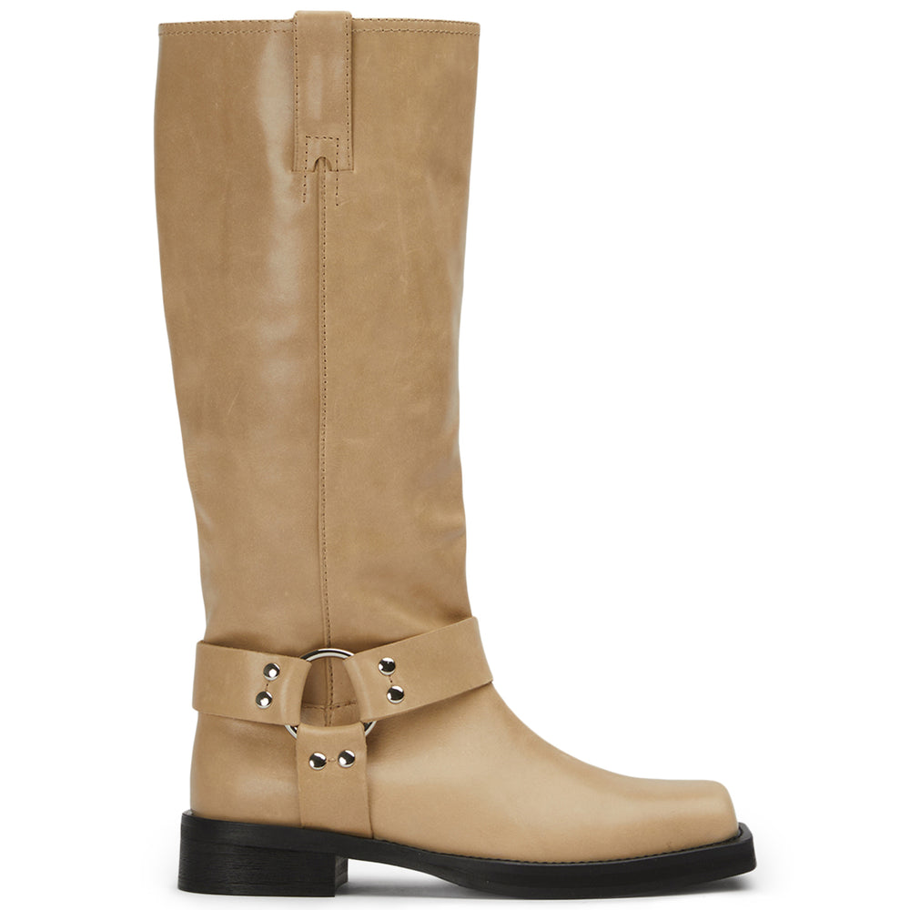 Biker Beige Wax Calf Boots - Tony Bianco