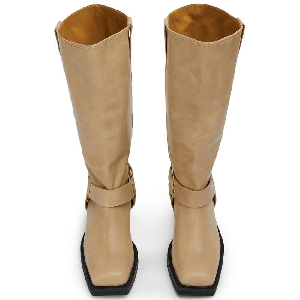 Biker Beige Wax Calf Boots - Tony Bianco