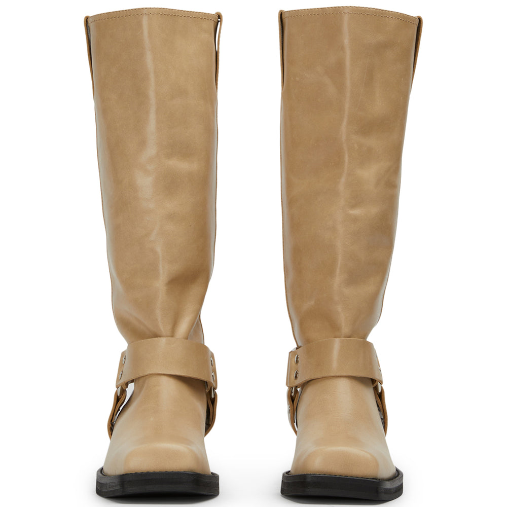 Biker Beige Wax Calf Boots - Tony Bianco