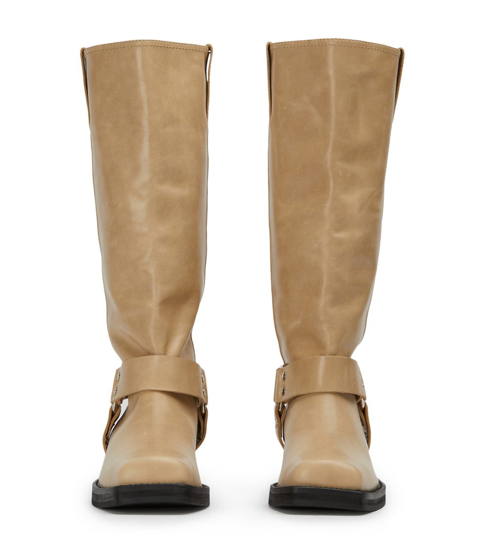 Biker Beige Wax Calf Boots - Tony Bianco