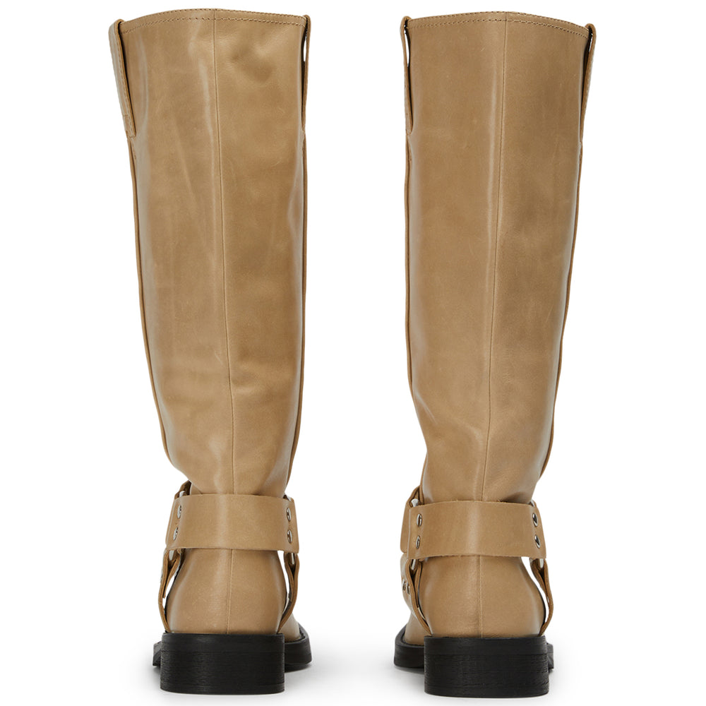 Biker Beige Wax Calf Boots - Tony Bianco