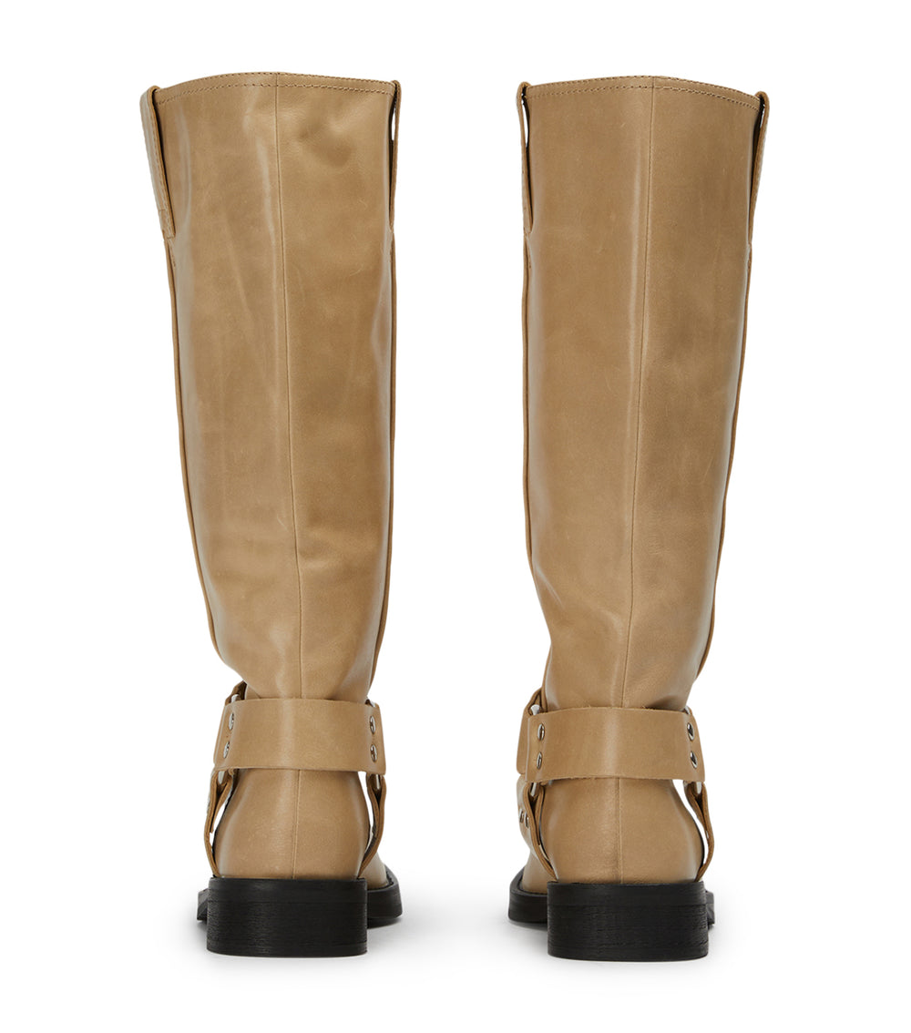 Biker Beige Wax Calf Boots - Tony Bianco