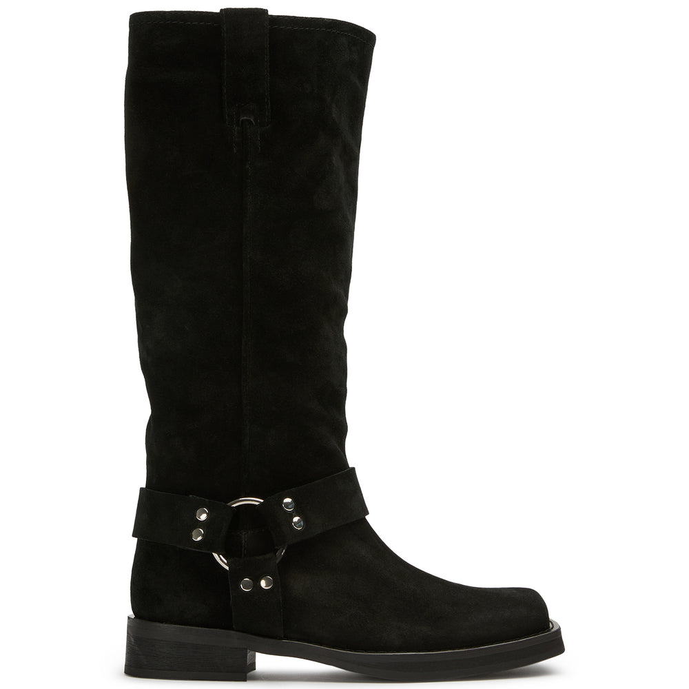 Biker Black Cameo Suede Calf Boots - Tony Bianco