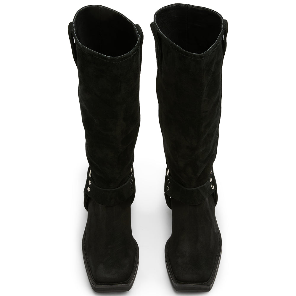 Biker Black Cameo Suede Calf Boots - Tony Bianco