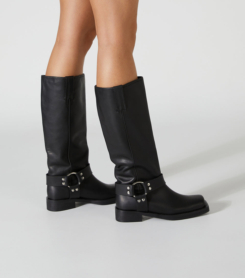 Biker Black Wax Calf Boots - Tony Bianco