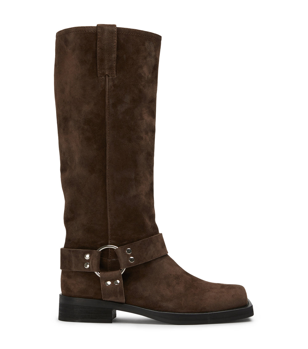 Biker Espresso Suede Calf Boots - Tony Bianco