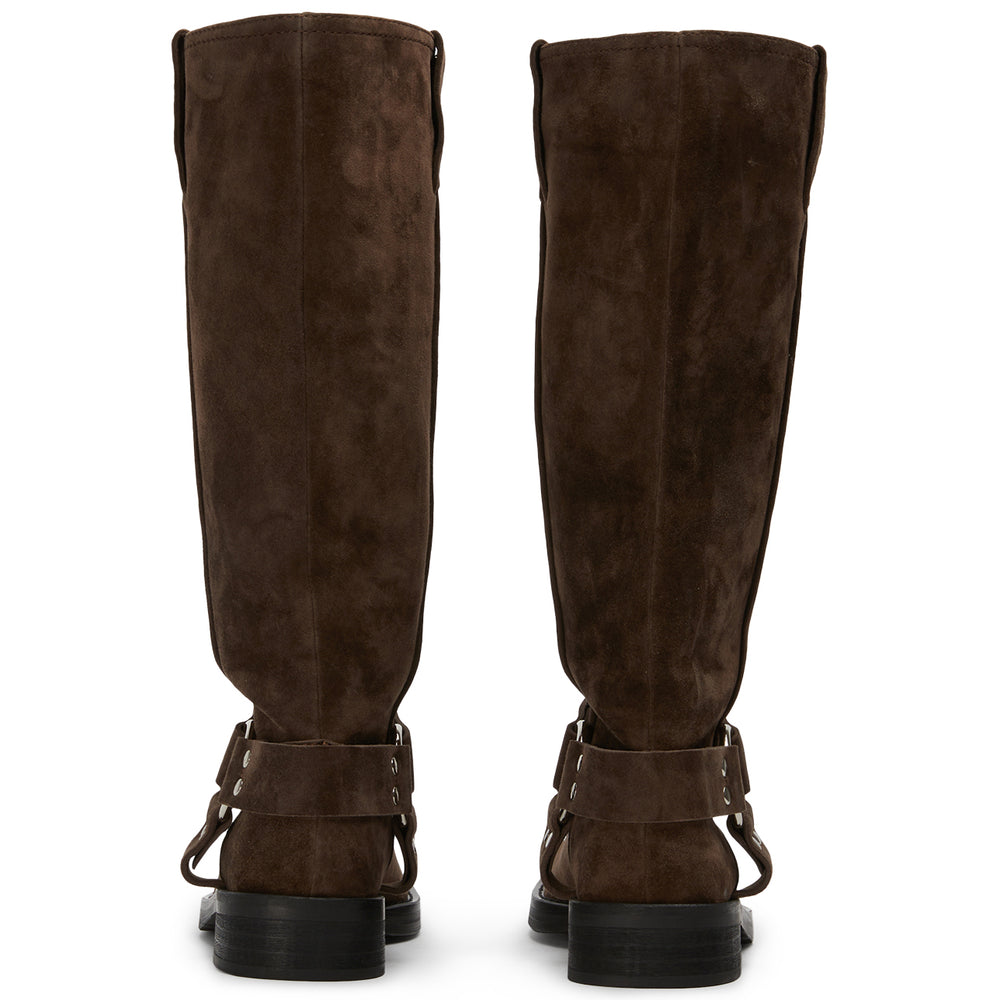 Biker Espresso Suede Calf Boots - Tony Bianco