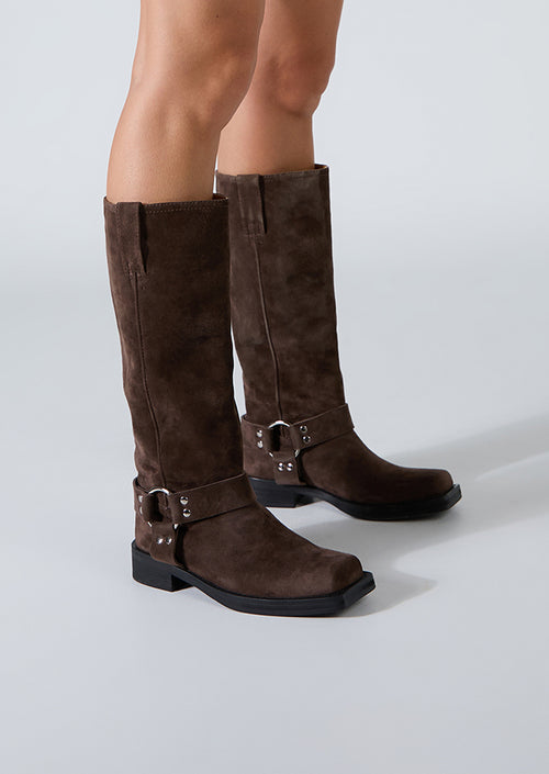 Biker Espresso Suede Calf Boots