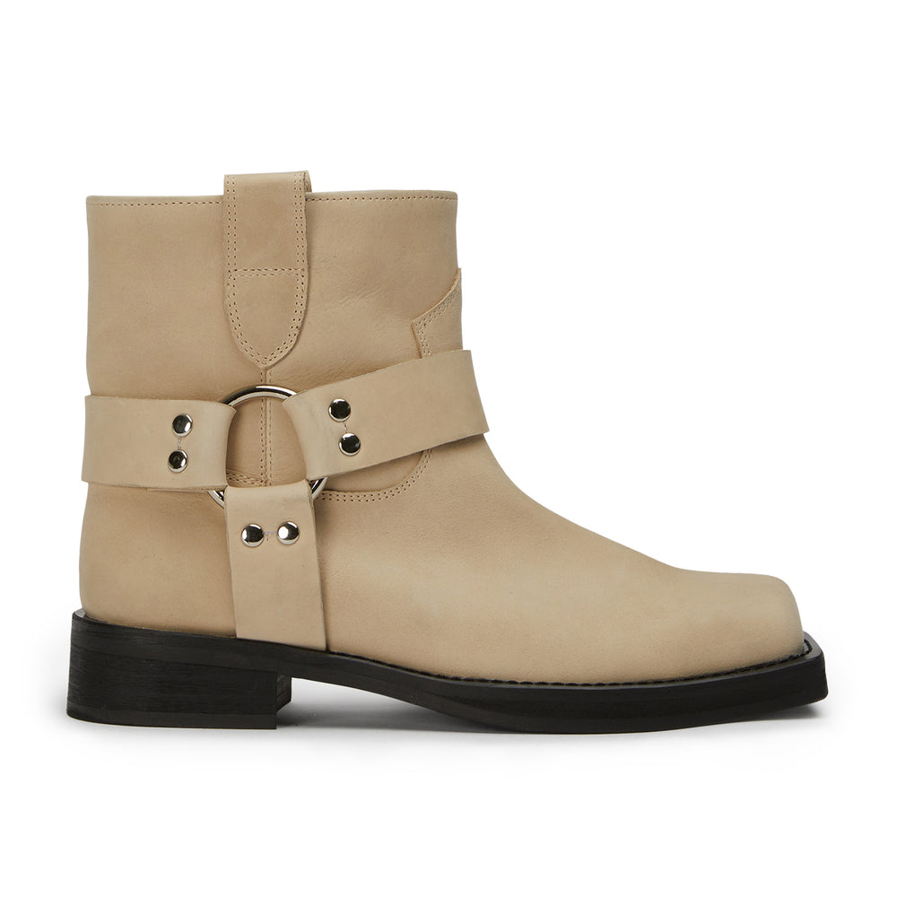 Bikey Beige Wax Ankle Boots - Tony Bianco