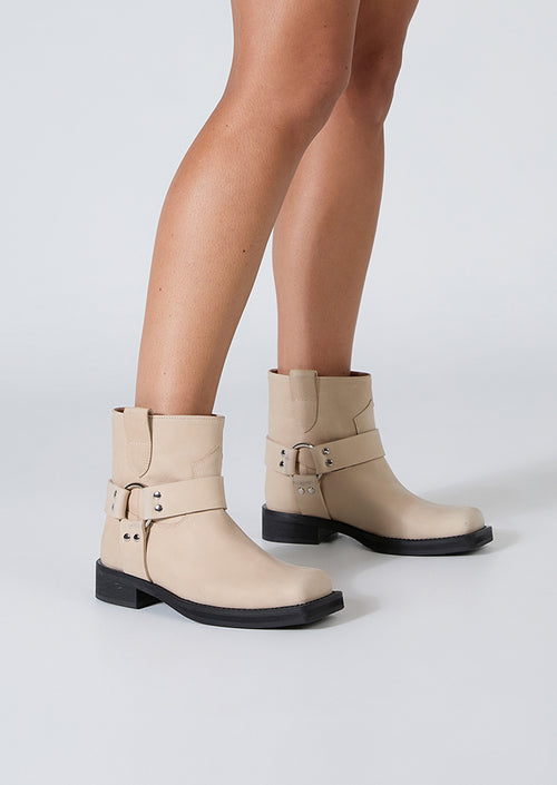 Bikey Beige Wax Ankle Boots