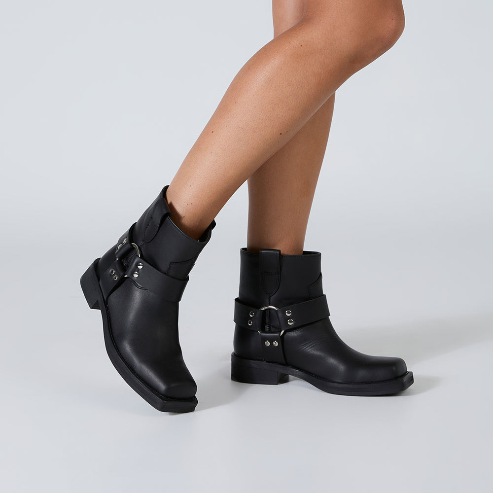 Bikey Black Wax Ankle Boots - Tony Bianco