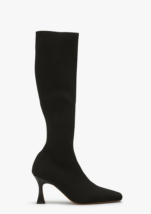 Feline Black Sock Knit Calf Boots