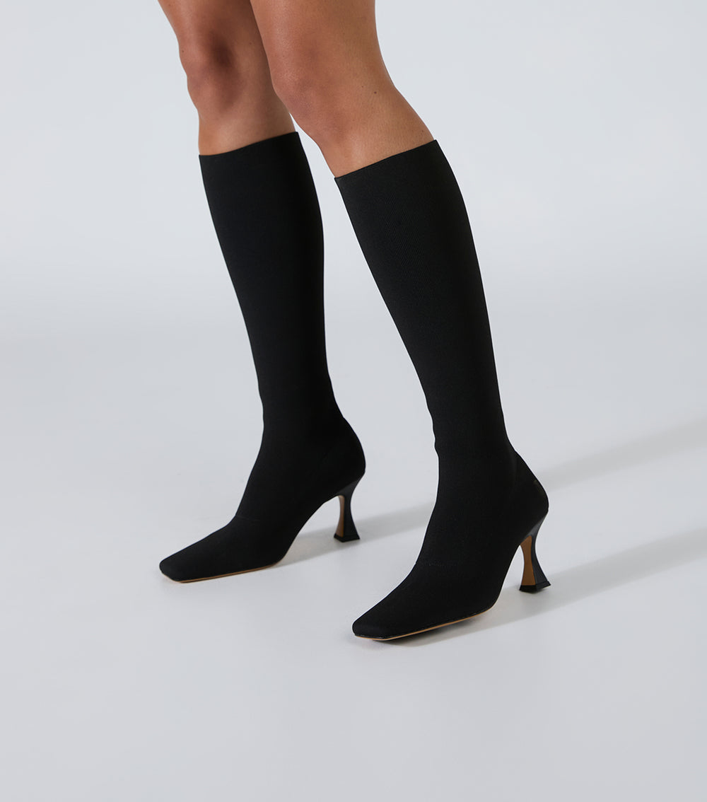 Feline Black Sock Knit Calf Boots - Tony Bianco