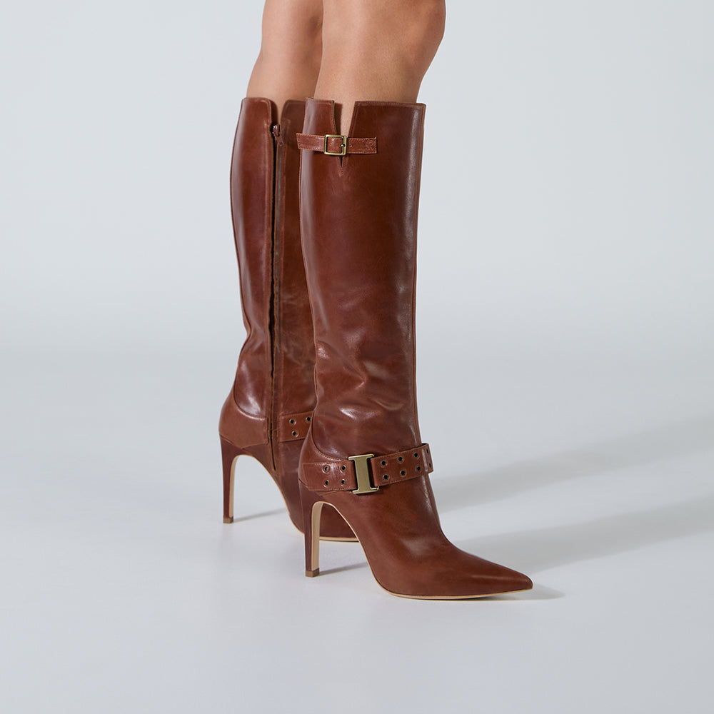 Gia Cognac Calf Boots - Tony Bianco