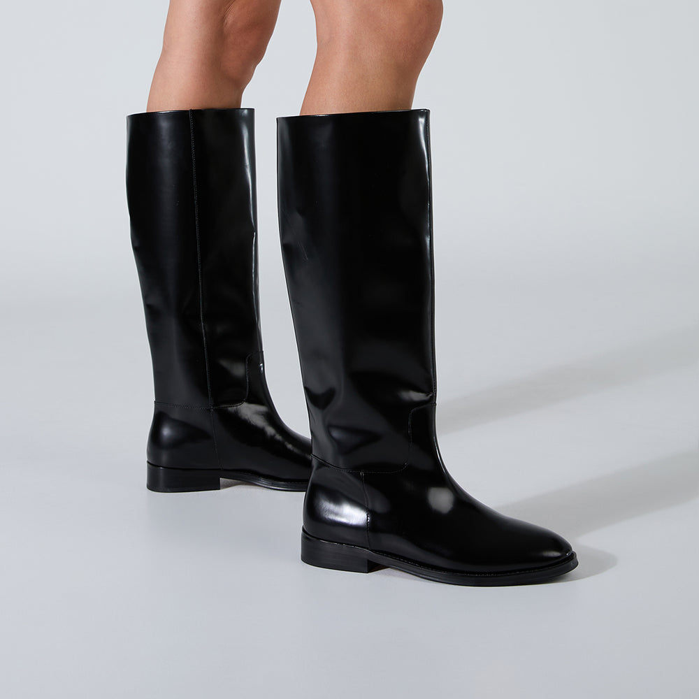 Grange Black Hi Shine Calf Boots - Tony Bianco