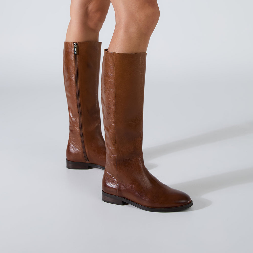 Greta Cognac Vintage Calf Boots - Tony Bianco