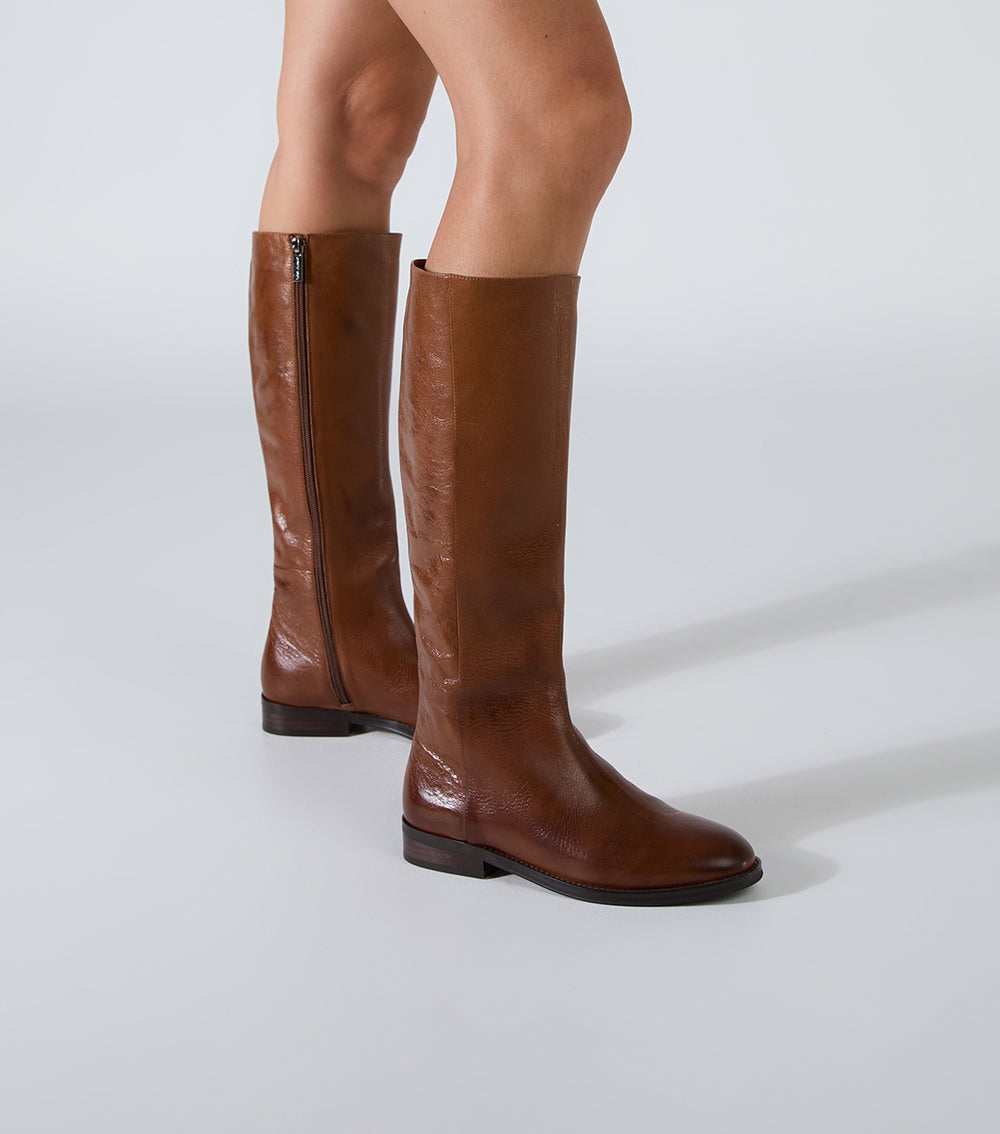 Greta Cognac Vintage Calf Boots - Tony Bianco