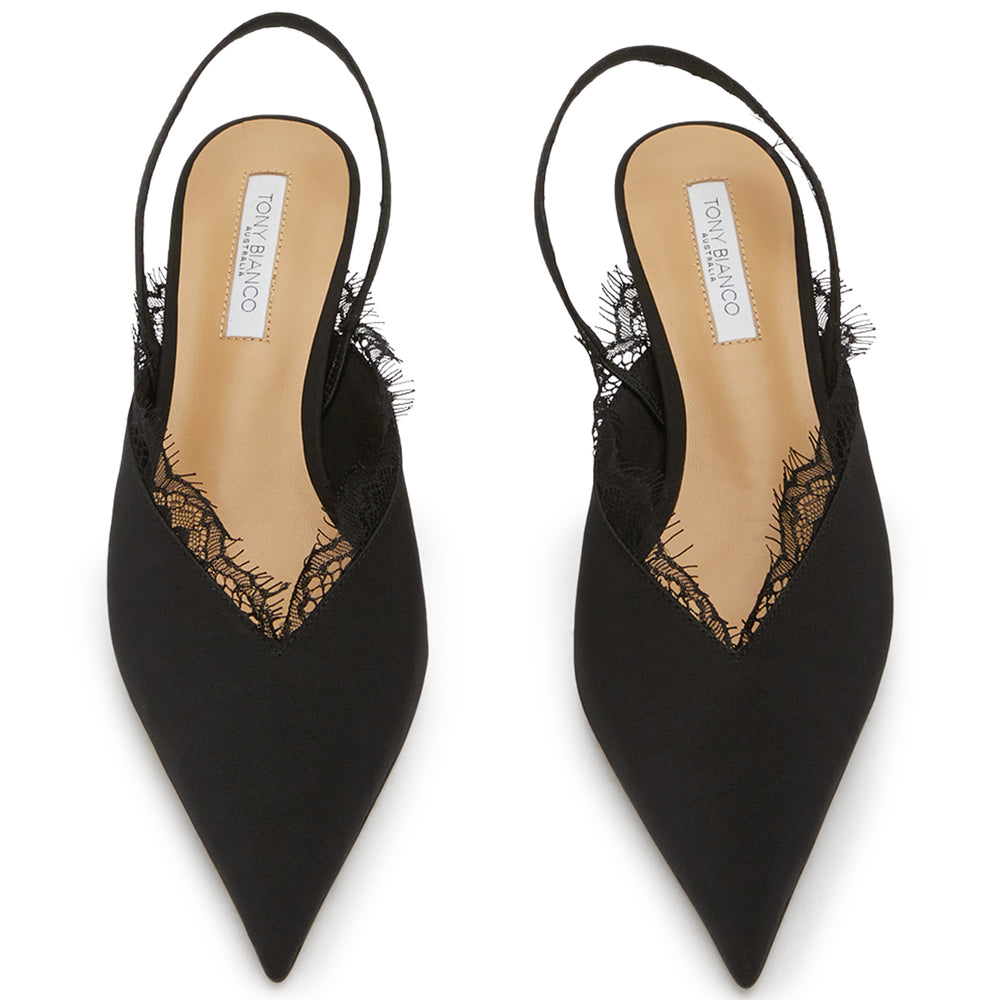 Kenzie Black Crepe Heels - Tony Bianco