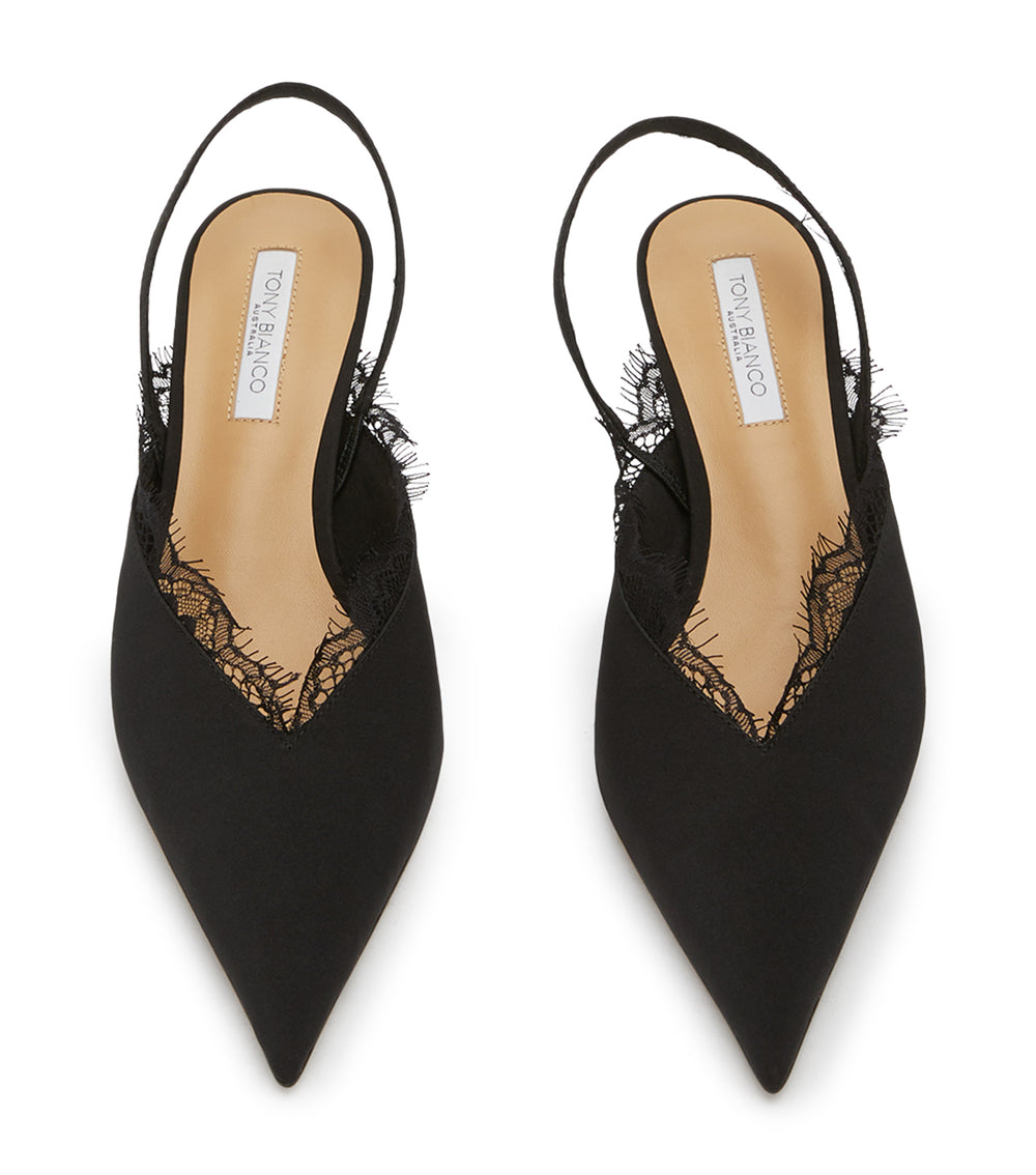 Kenzie Black Crepe Heels - Tony Bianco