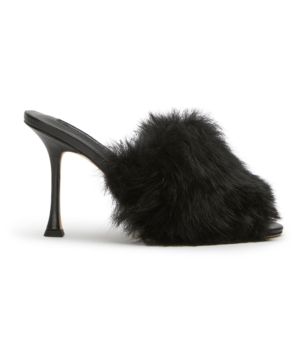 Luxe Black Shearling Heels - Tony Bianco