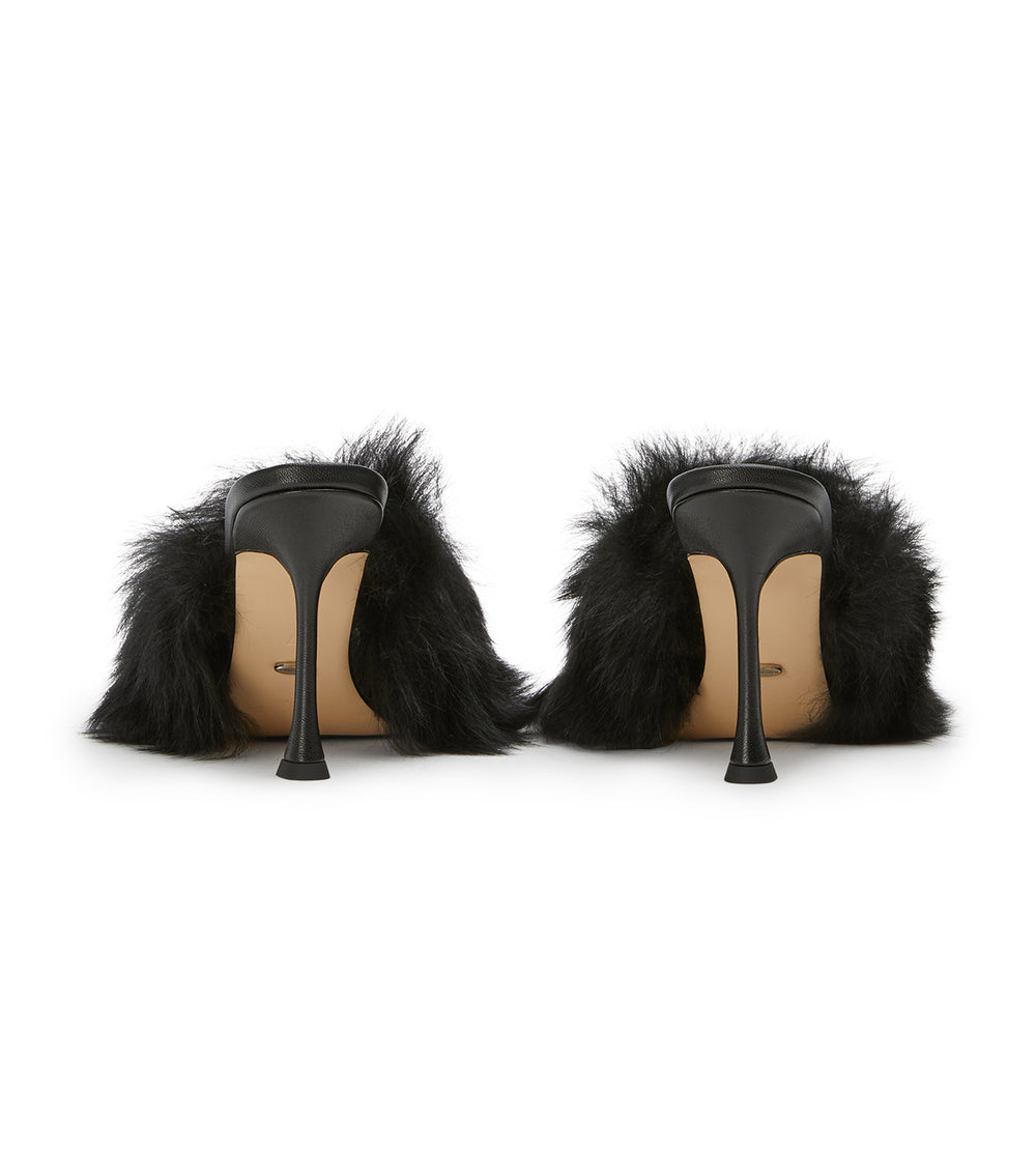 Luxe Black Shearling Heels - Tony Bianco