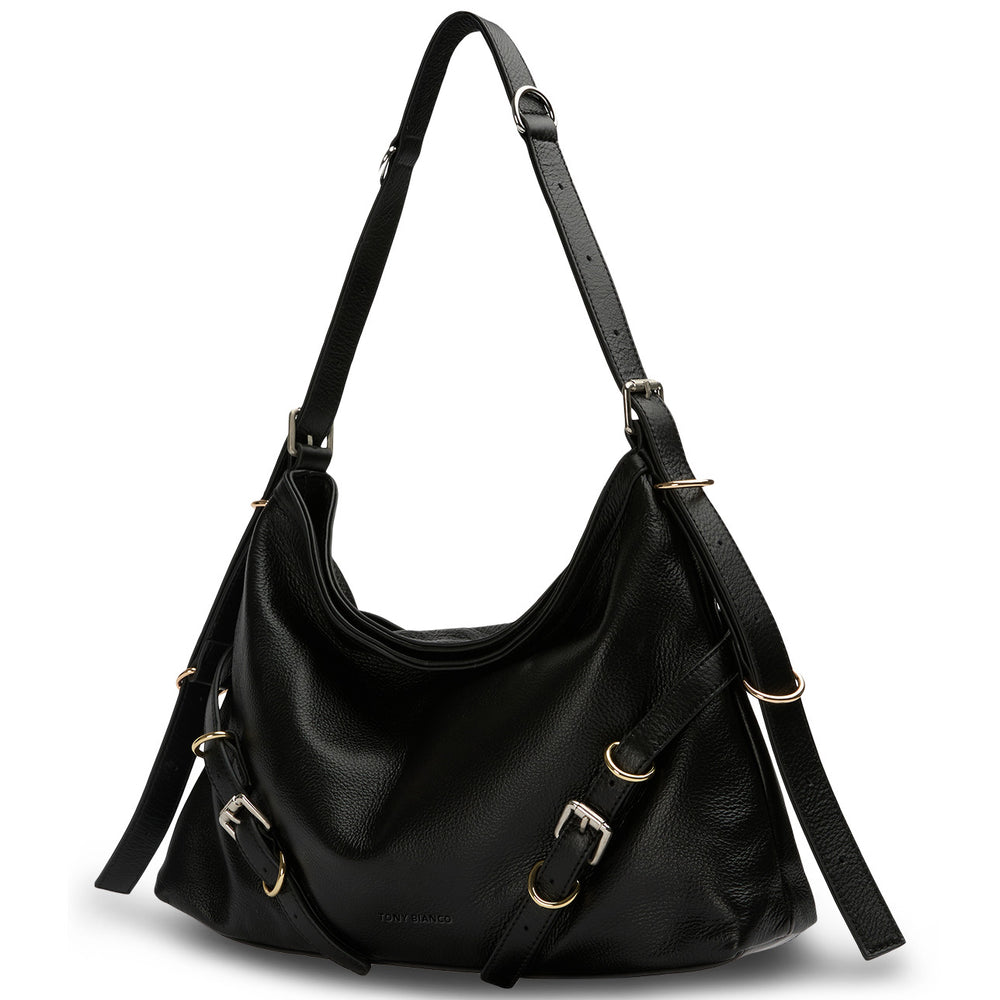 Madison Black Pebble Leather Shoulder Bag - Tony Bianco