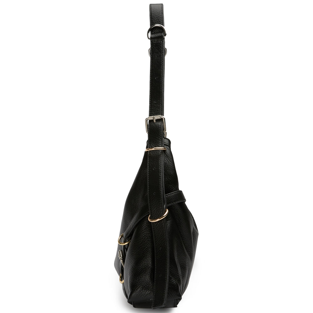 Madison Black Pebble Leather Shoulder Bag - Tony Bianco