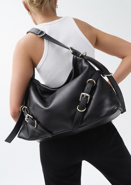 Madison Black Pebble Leather Shoulder Bag