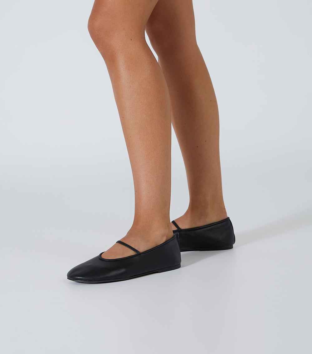 Martinez Black Nappa Flats - Tony Bianco