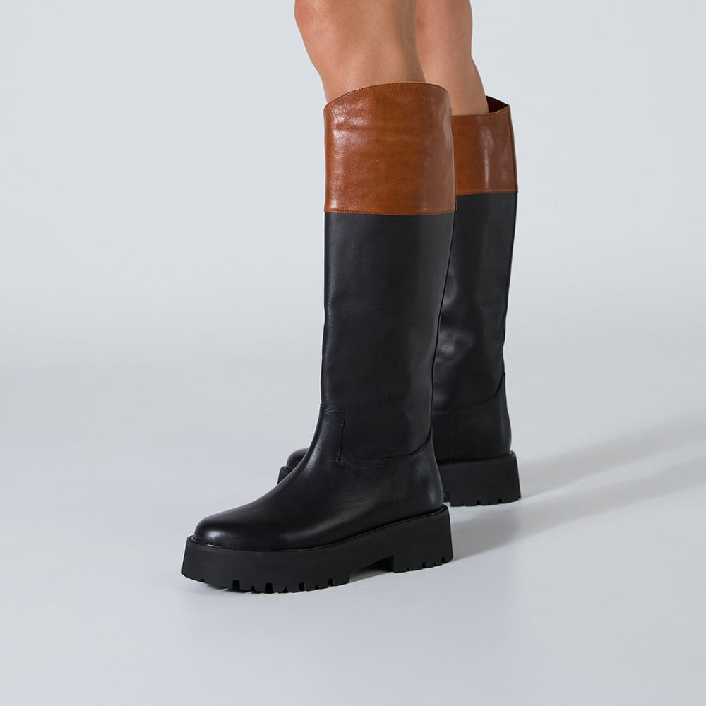 Mystic Black Como/Toffee Calf Boots - Tony Bianco