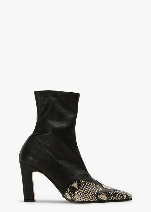 Soho Black Souple/Ecru Snake Ankle Boots