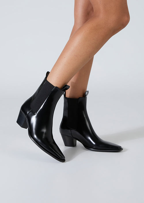 Tempest Black Hi Shine Ankle Boots