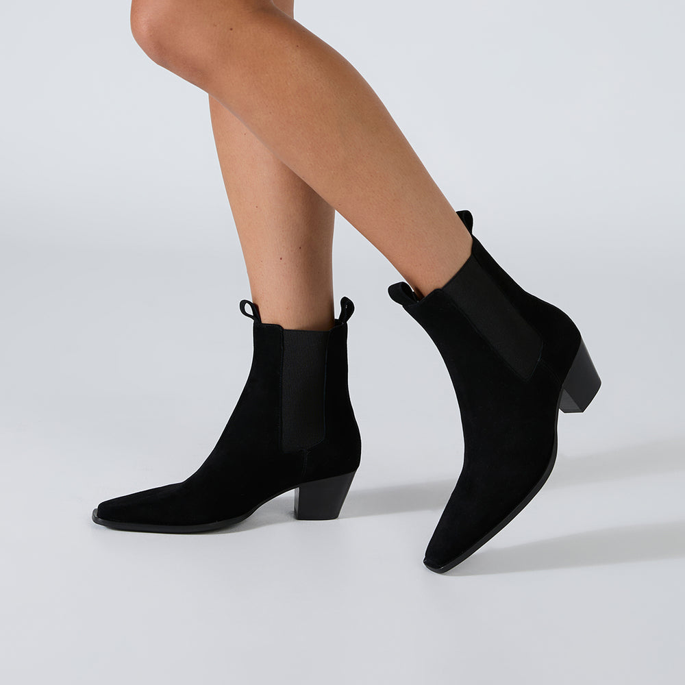 Tempest Black Suede Ankle Boots - Tony Bianco