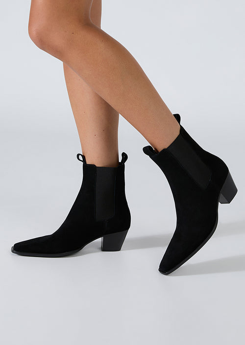 Tempest Black Suede Ankle Boots