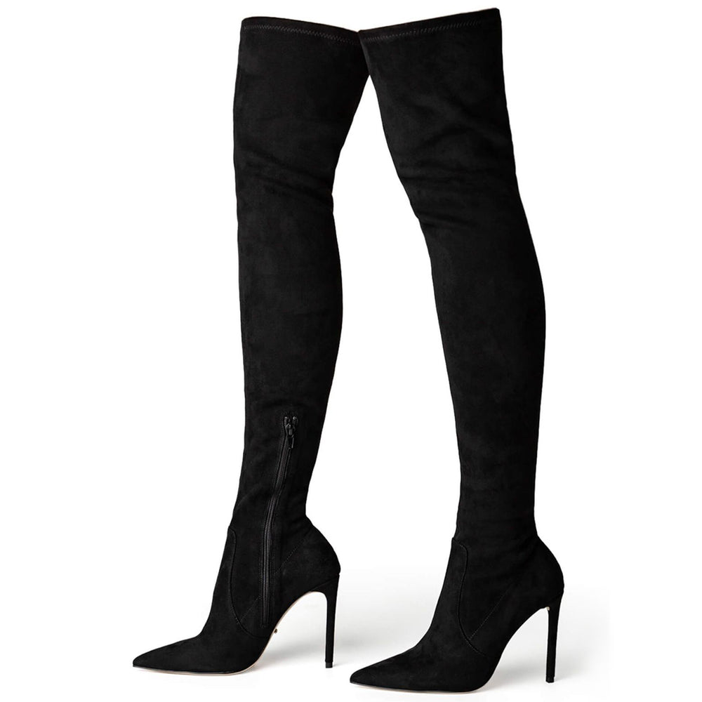 Avah Black Stretch Suede Long Boots - Tony Bianco