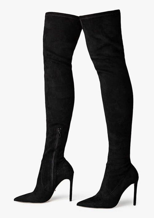 Avah Black Stretch Suede Long Boots