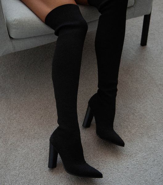 Black Stretch Suede Long Boots | Boots | Tony |