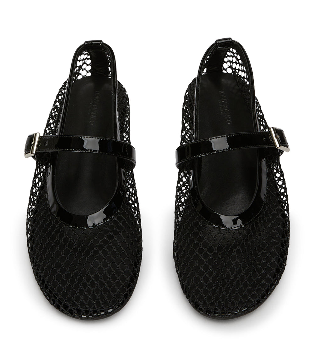 Mia Black Mesh/Patent Flats - Tony Bianco